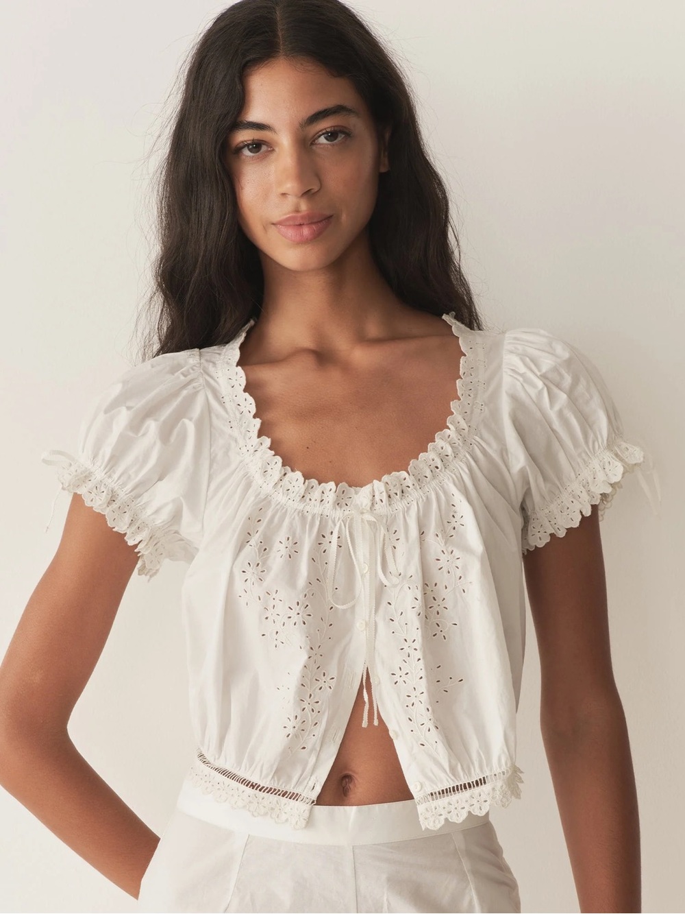 Doen White Eyelet Puff Sleeve Blouse